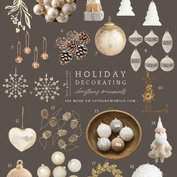 Christmas ornaments for holiday decorating curated by home blogger Liz Fourez
