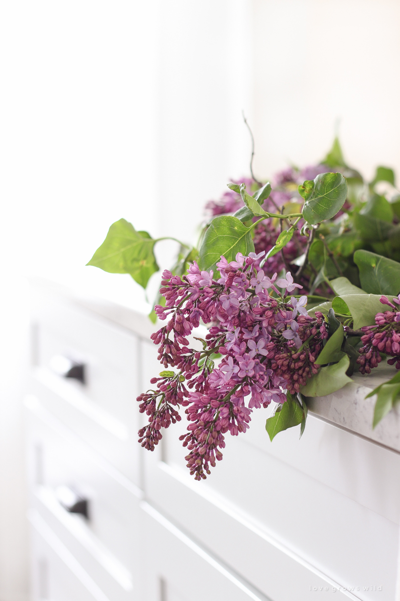 Home and lifestyle blogger Liz Fourez shares simple spring decorating inspiration with fresh lilacs picked from her yard