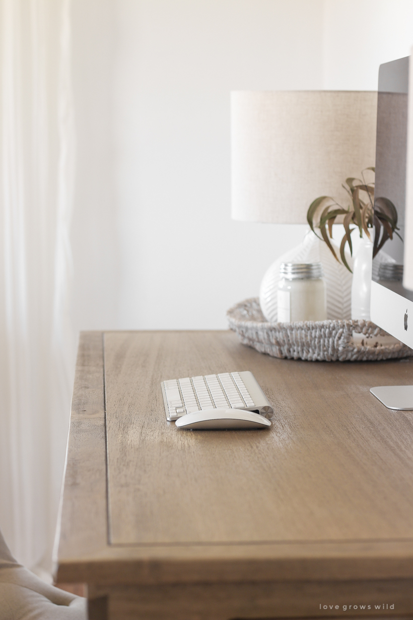 a light, bright + neutral home office