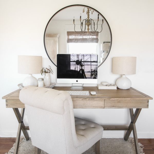 a light, bright + neutral home office