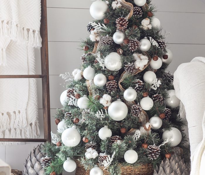 A beautiful farmhouse bedroom decorated for the holidays!