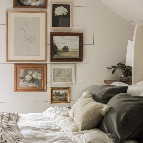 Interior decorator and home blogger Liz Fourez shares tips for creating a vintage style gallery wall that looks perfectly collected over time