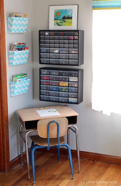 Kid's Creative Center by www.lovegrowswild.com #kids #art #playroom #storage